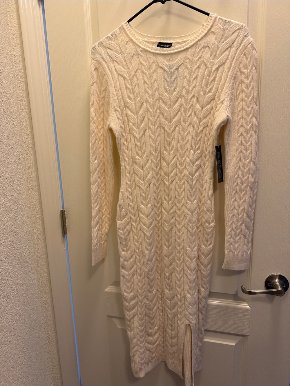 Derek Heart Cream Cable-Knit Long Sleeve Sweater Dress